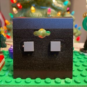 Dark Gray Lego Stud Earrings (Flat)